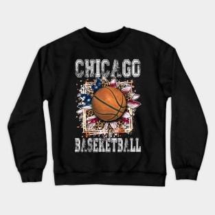 American Flag Personalized Chicago Proud Name Basketball Crewneck Sweatshirt